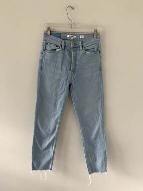 Re/Done 90s High Rise Light Wash Distressed Hem Jeans Size 27